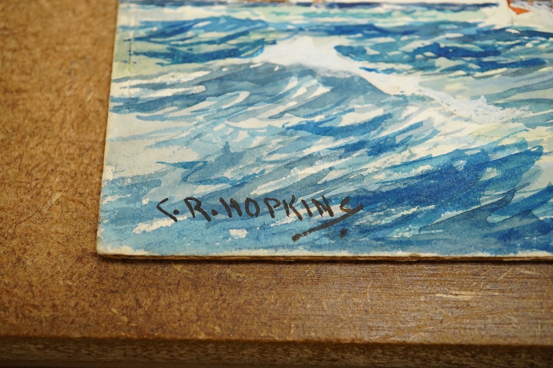 Charles Hopkins and AFD Bannister, five original watercolours for postcard designs, Channel shipping scenes to include ‘Off Dover’ and ‘Off the Gull Light’, four by Hopkins, one by Bannister, four signed, unframed, large